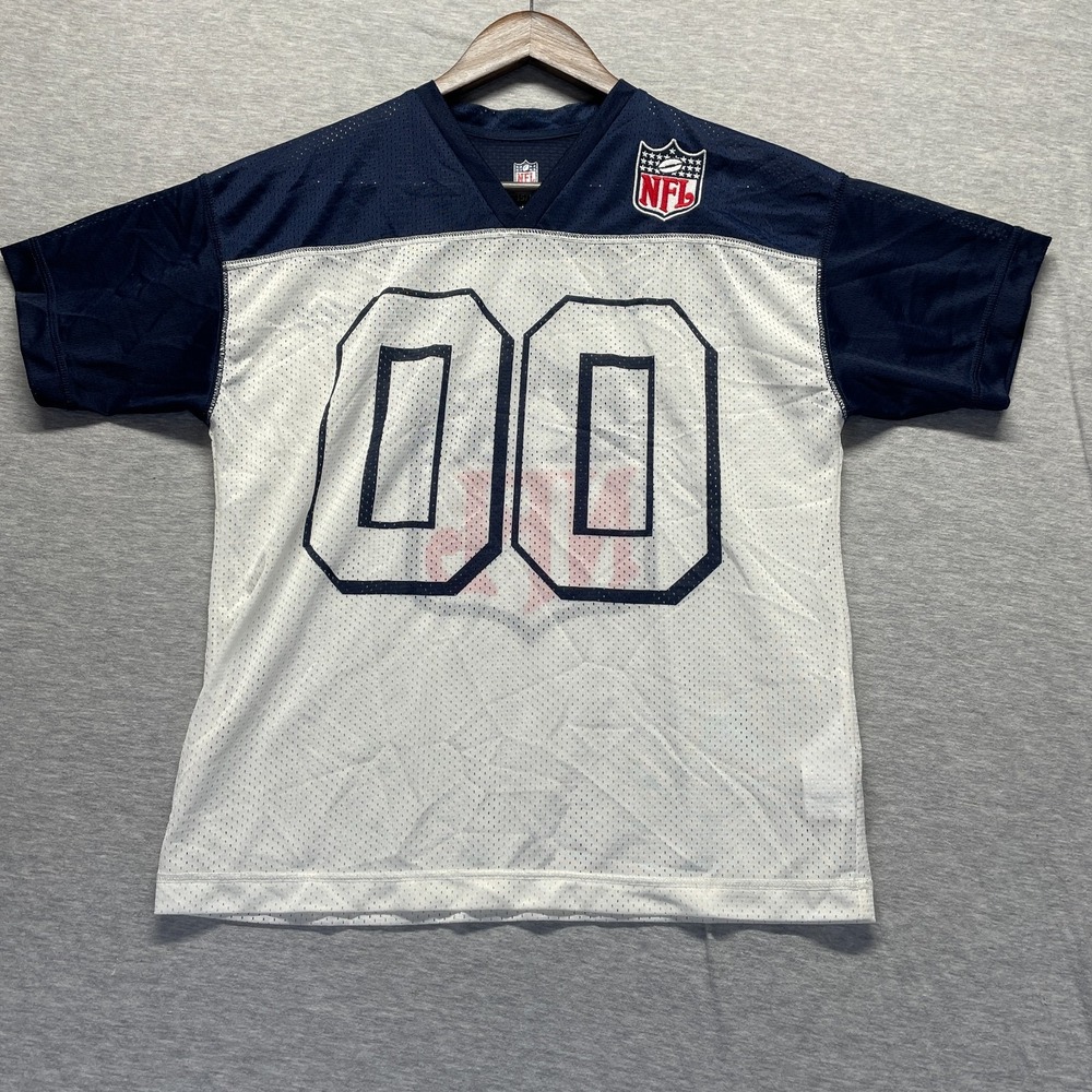 NFL National Football League Jersey Youth 15/16 White Navy Allover Mesh V-Neck